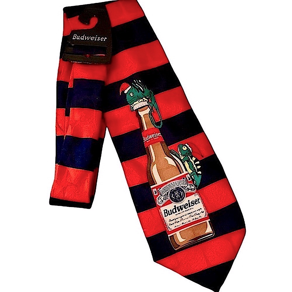 Budweiser vintage 90s Christmas silk tie Louis and Frank beer bottle striped nwt